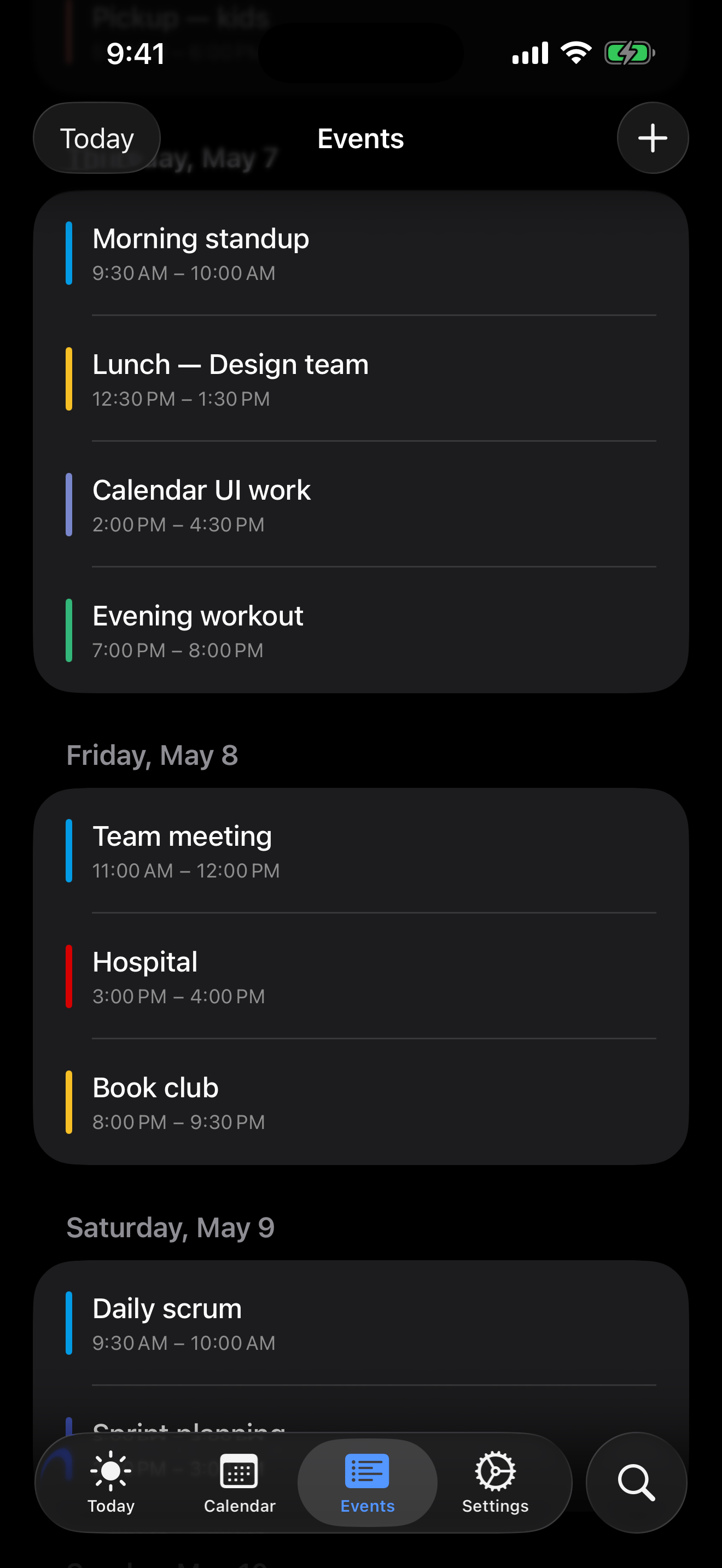 Agenda screen in minical