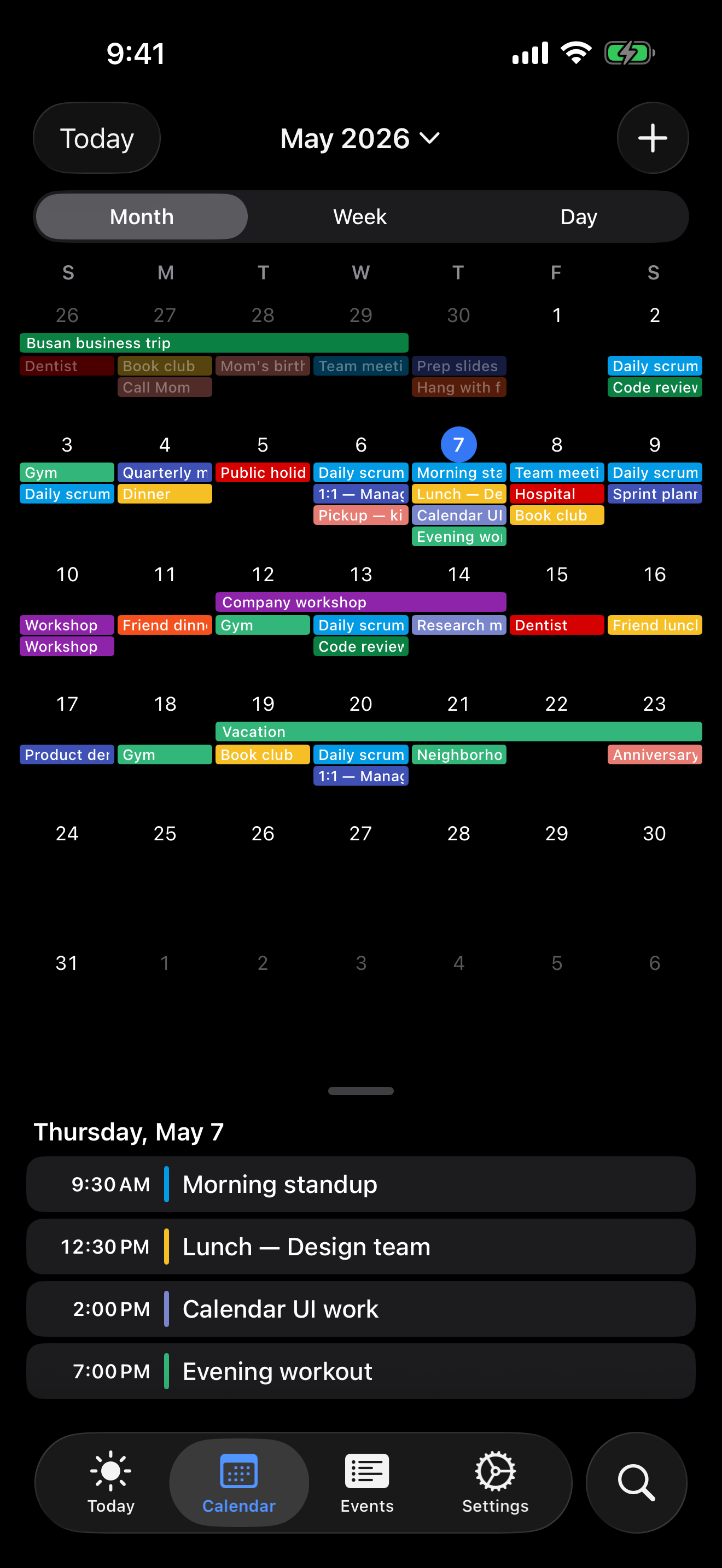 minical Month calendar screen