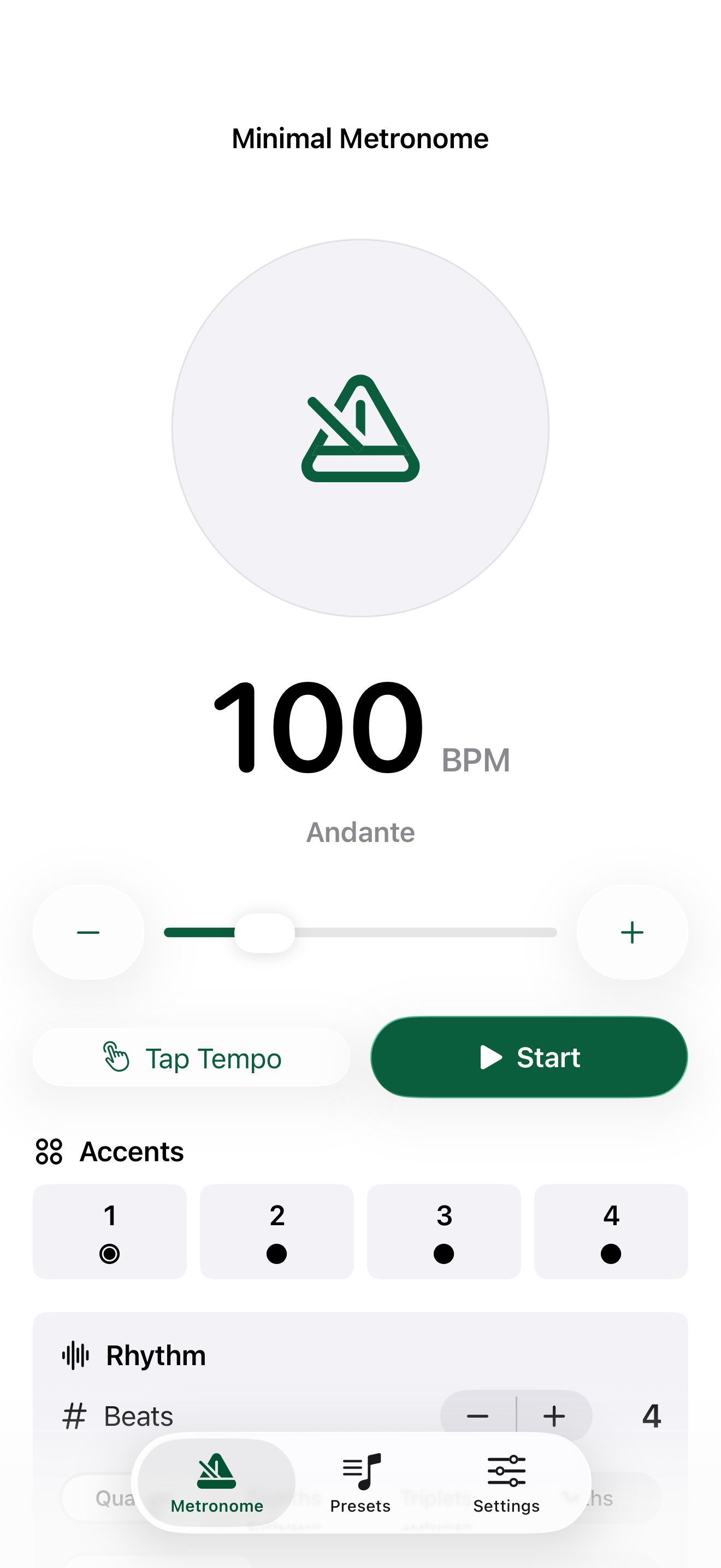 Minimal Metronome tempo screen